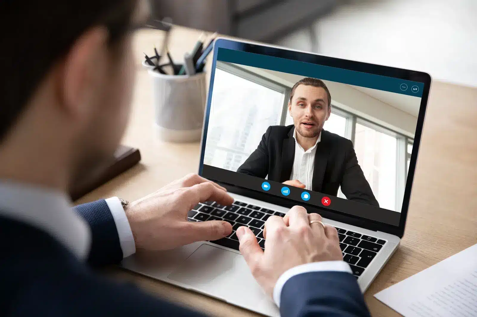 A man interacting on a videocall