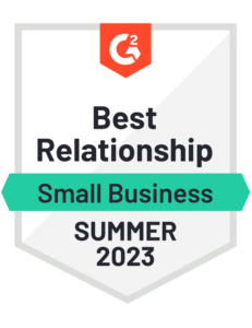 G2 badge with the words best relationship small business summer 2023 on it