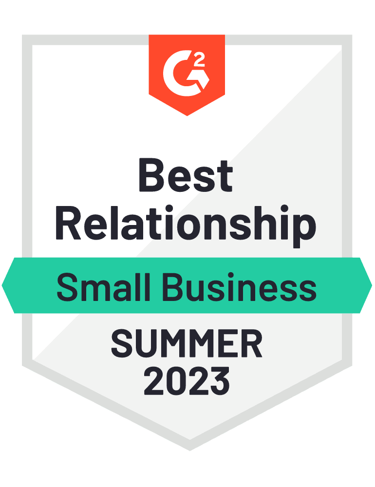 G2 badge with the words best relationship small business summer 2023 on it