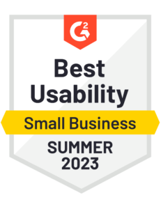 G2 badge with the words Best Usability Small Business summer 2023 on it