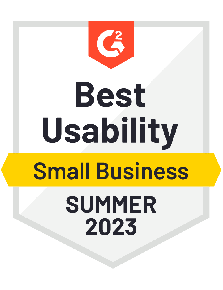 G2 badge with the words Best Usability Small Business summer 2023 on it