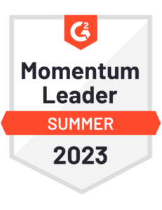 G2 badge with the words momentum leader summer 2023 on it