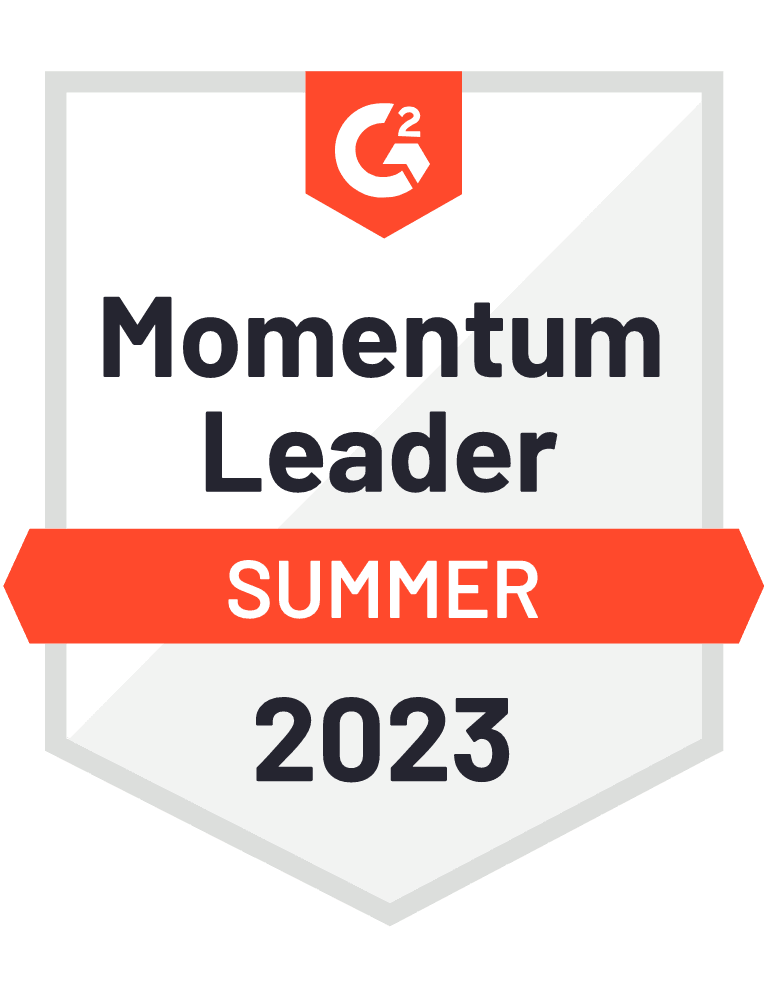 G2 badge with the words momentum leader summer 2023 on it