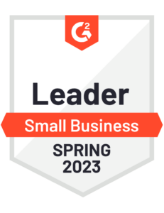 g2 badge with the words leader small business spring 2023