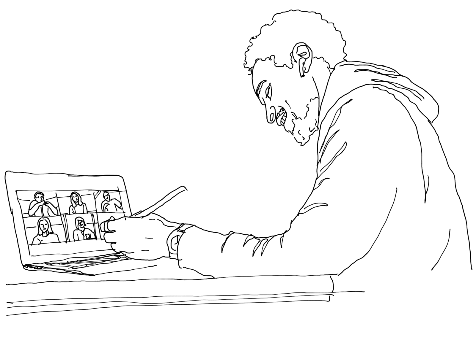 man in front of laptop illustration