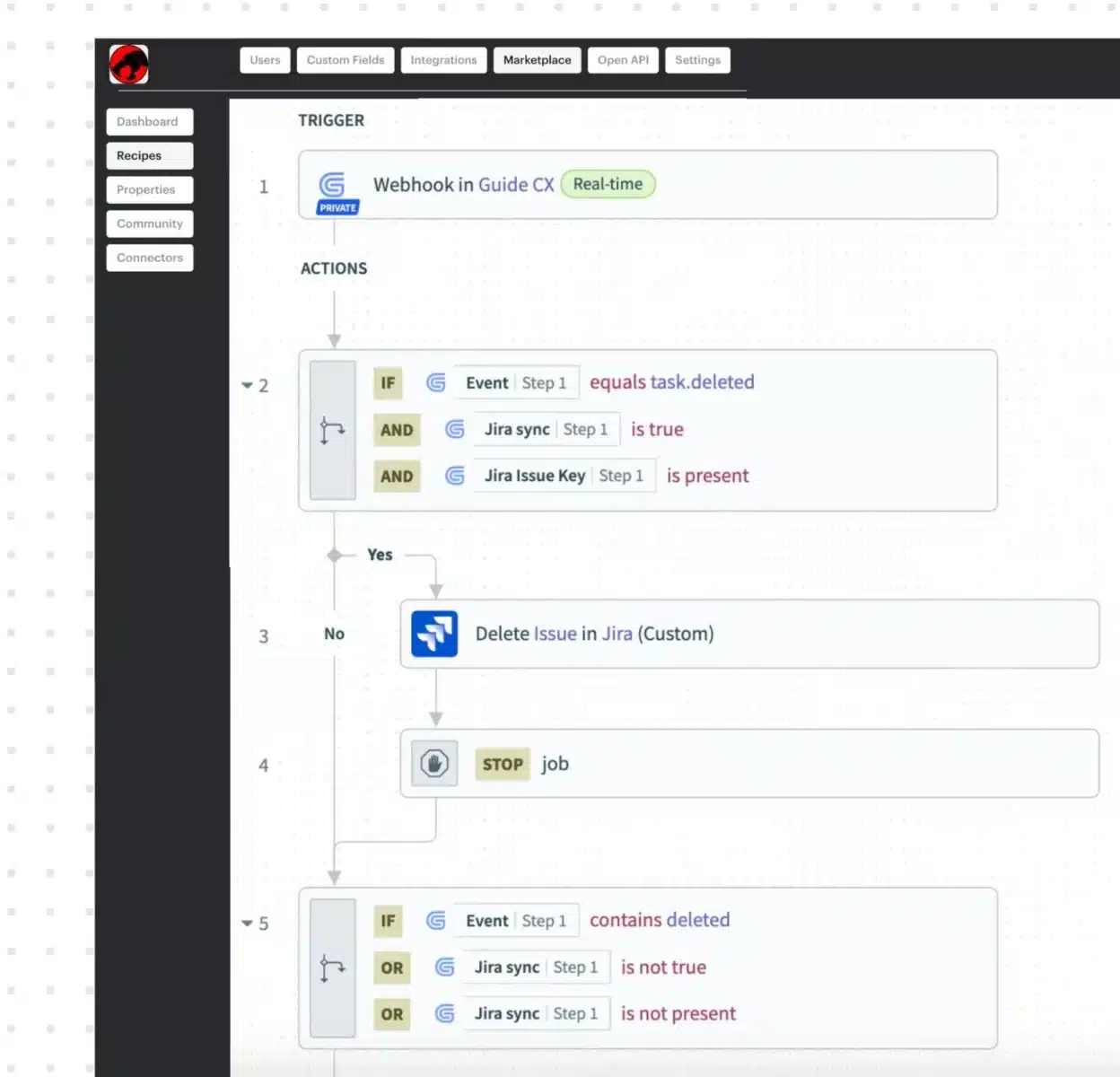 screenshot of recipe builder product feature trigger