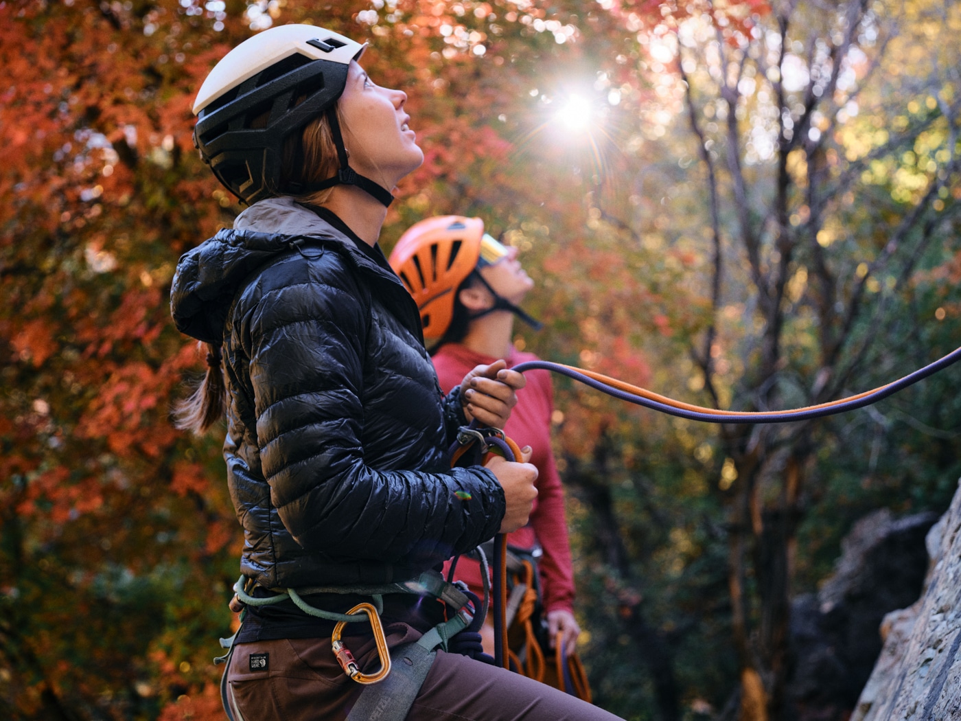 women rocking climbing