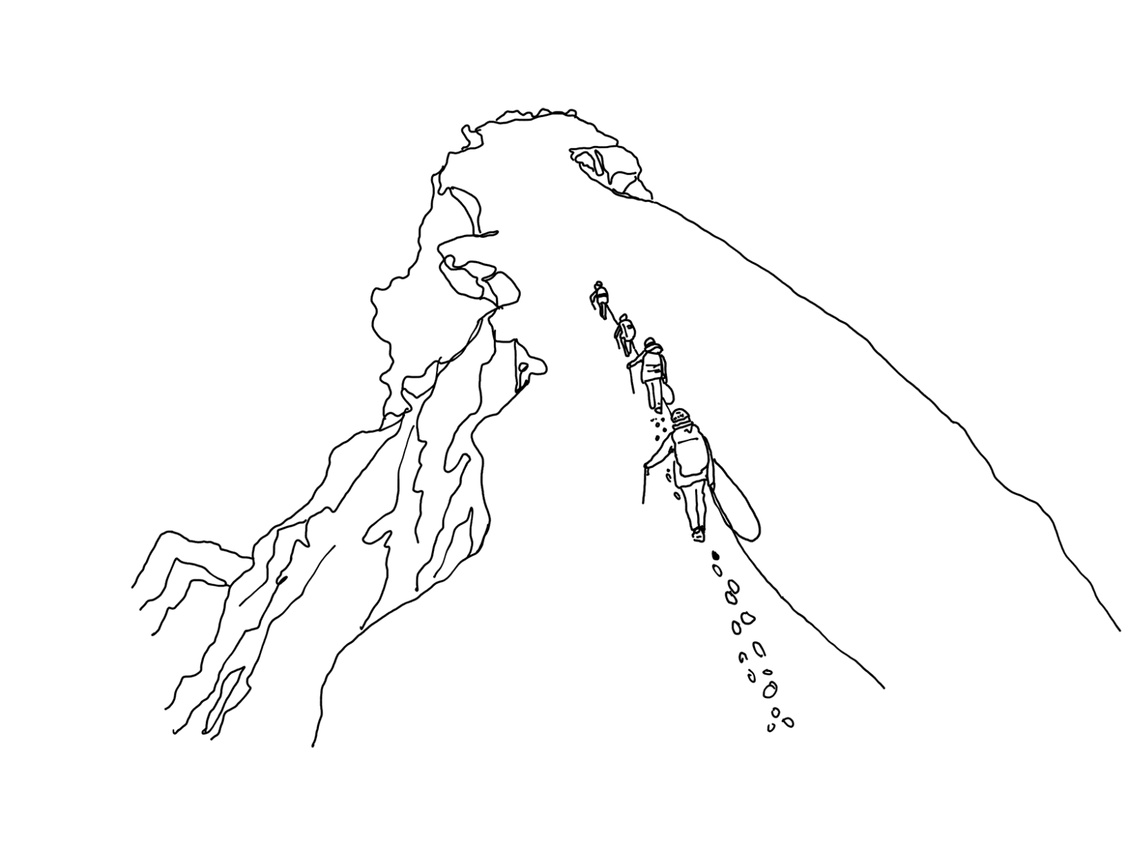 Line Image of a group of people hiking a mountain