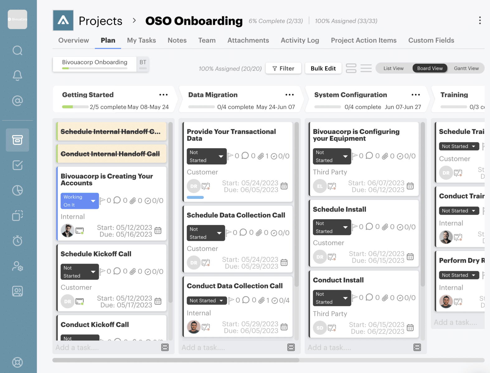 project board view in GUIDEcx customer onboarding platform for project managers and team members