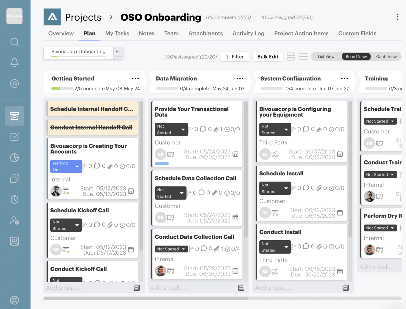 project board view in GUIDEcx customer onboarding platform