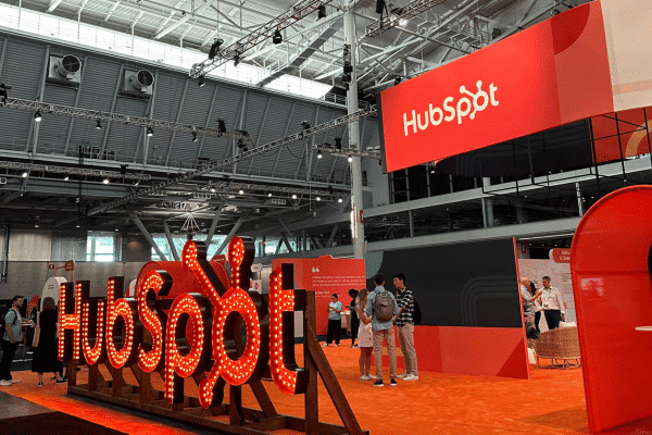 HubSpot logo sign at INBOUND23 in Boston.