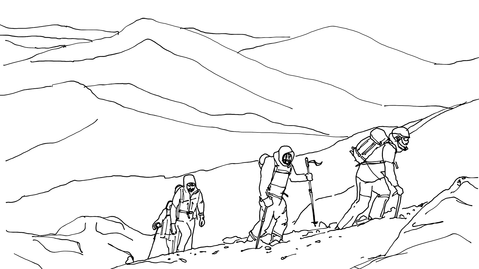 Line Image of a 4 person trail mountaineering-team
