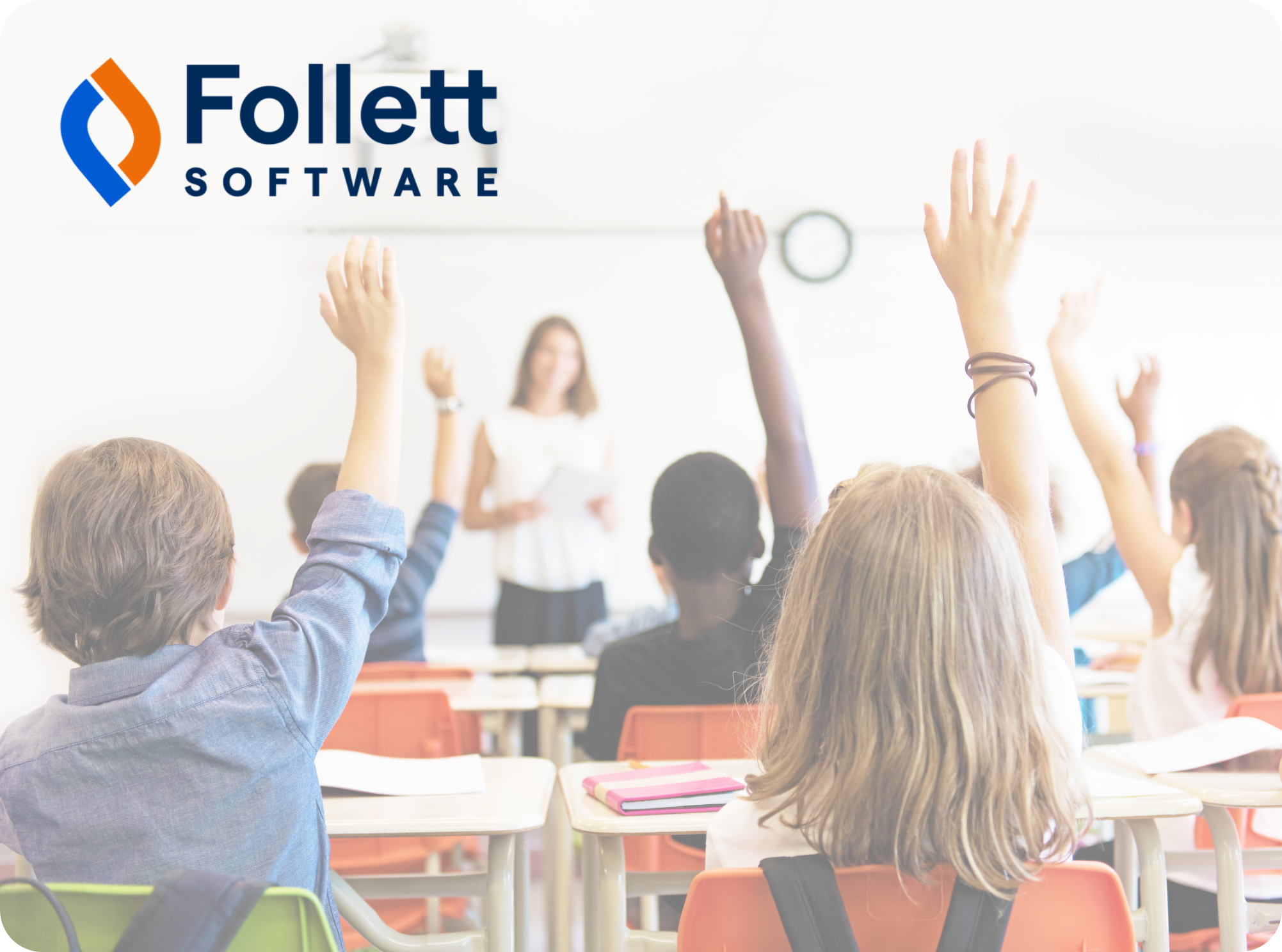 Students in a classroom raising their hand. 